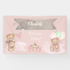 Adorable Watercolor Teddy Bear Baby Dusche Banner