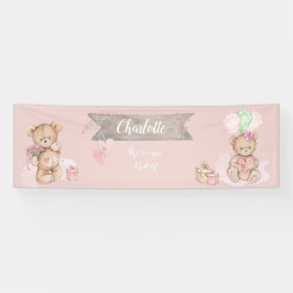 Adorable Watercolor Teddy Bear Baby Dusche Banner