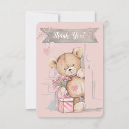Adorable Watercolor Teddy Bear Baby Dusche Dankeskarte
