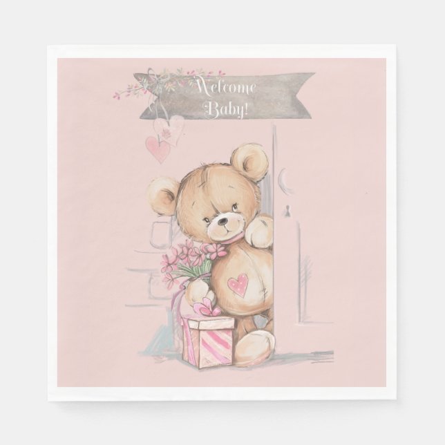 Adorable Watercolor Teddy Bear Baby Dusche Serviette (Vorderseite)