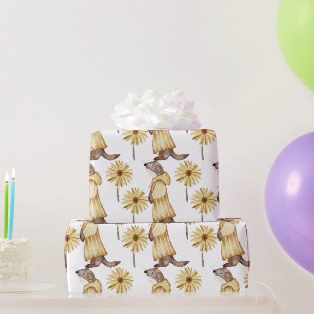 Adorable Weasel mit gelben, gelben Blumen Geschenkpapier (Partygeschenke)