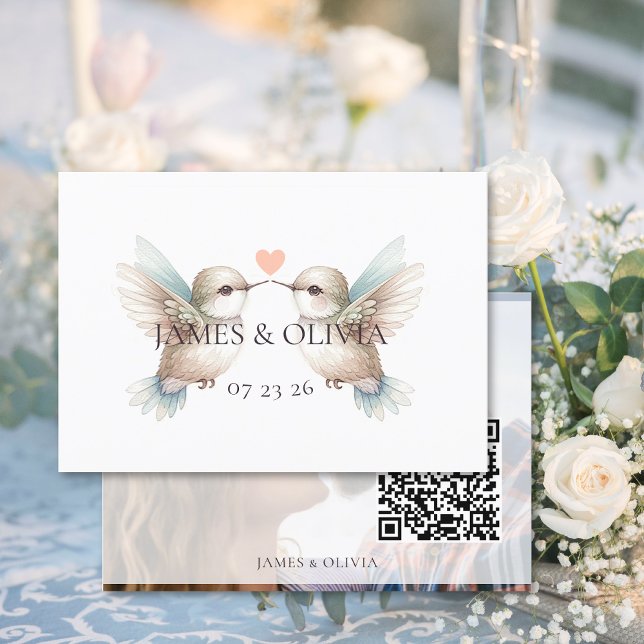 Adorable Wedding Foto QR Code RSVP Karte hinzufüge (Adorable Wedding Add Photo QR Code RSVP Card (front and back))