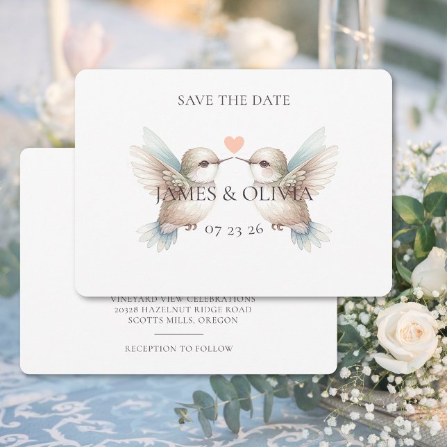 Adorable Wedding Hummingbird Save the Date (Adorable Wedding Hummingbird Save the Date (front and back))