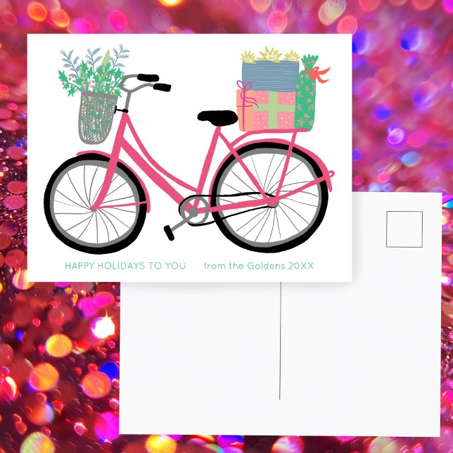 Adorable Weihnachten Fahrrad Geschenke CUSTOM Urla Postkarte (Adorable Christmas Bicycle Gifts Pink Cute CUSTOM HOLIDAY Postcard
)