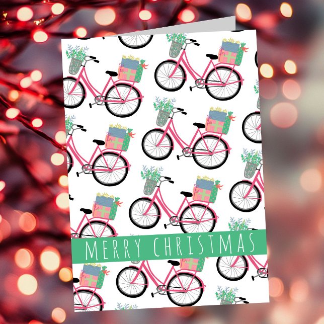 Adorable Weihnachten Fahrrad Urlaub Niedlich Girly Karte (Adorable Christmas Bicycle Holiday Cute Girly Pink Modern Xmas Card
)