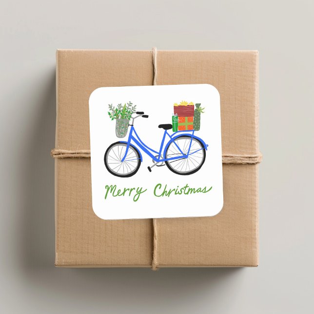 Adorable Weihnachten Fahrrad Urlaub Weihnachten Ge Quadratischer Aufkleber (Adorable Christmas Bicycle Holiday Xmas Gifts Square Sticker
)