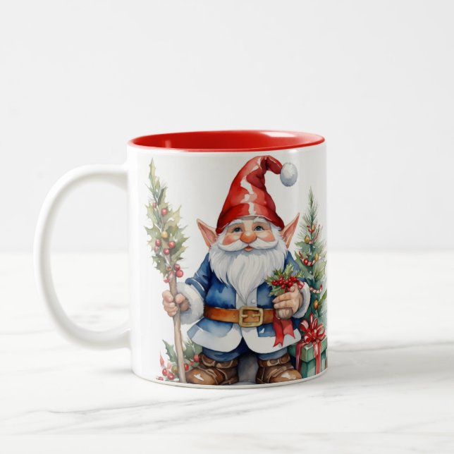 Adorable Weihnachten fröhliche Gnome-Kaffee-Tasse, Zweifarbige Tasse (Links)