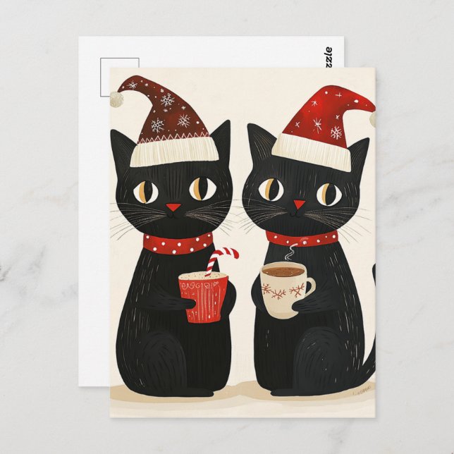Adorable Weihnachten Schwarze Katzen Postkarte (Vorne/Hinten)