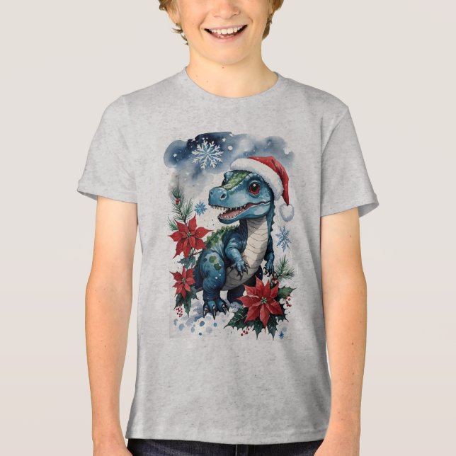 Adorable Weihnachten Weihnachten Weihnachten T-Rex Tri-Blend Shirt (Vorderseite)