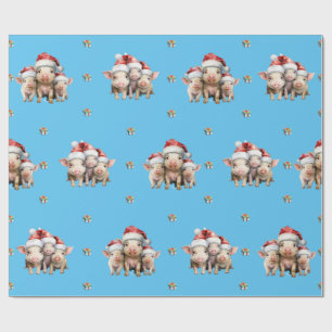 Adorable Weihnachts-Feiertage Piggies on Blue Geschenkpapier
