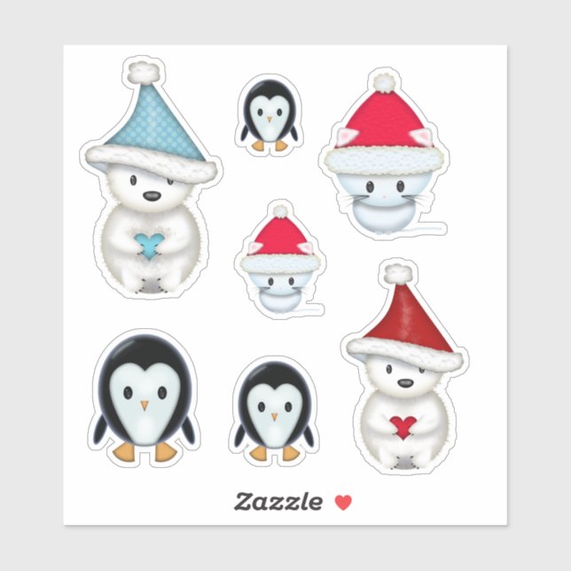 Adorable Weihnachts-Wintertiere Aufkleber (Blatt)