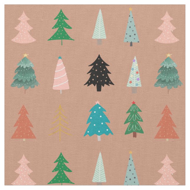 Adorable Weihnachtsbäume rosa blaue Punkte niedlic Stoff (Nahaufnahme)