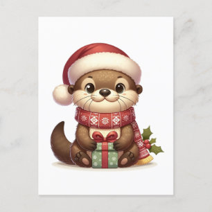 Adorable Weihnachtsfeier in Weihnachtsmannmütze mi Postkarte