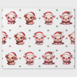 Adorable Weihnachtsferien Kawaii Schweine auf Weiß Geschenkpapier