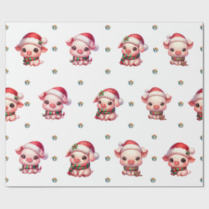 Adorable Weihnachtsferien Kawaii Schweine auf Whit Geschenkpapier