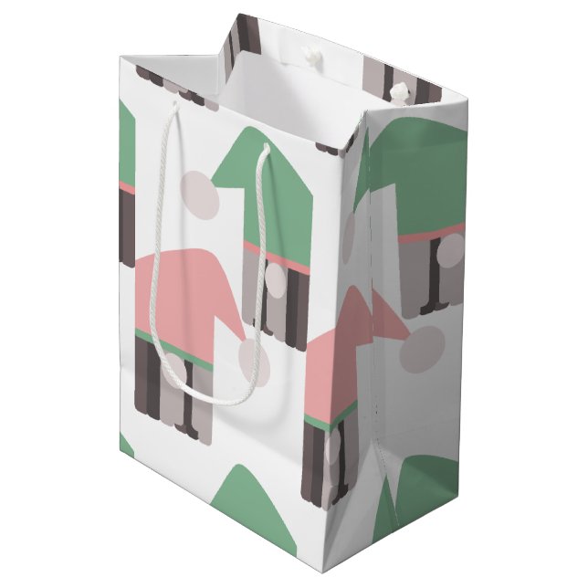 Adorable Weihnachtsgrün Rosa Grüner Hut Mittlere Geschenktüte (Vorderseite Schrägansicht)
