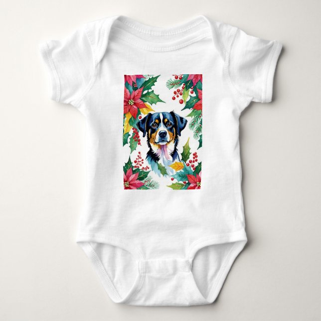 Adorable Weihnachtshund mit Poinsettias Baby Strampler (Vorderseite)