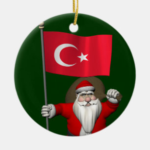 Adorable Weihnachtsmann mit der Flagge der Türkei Keramik Ornament