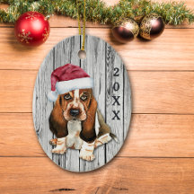 Adorable Weihnachtsmannmütze Basset Hound Welpe Ke