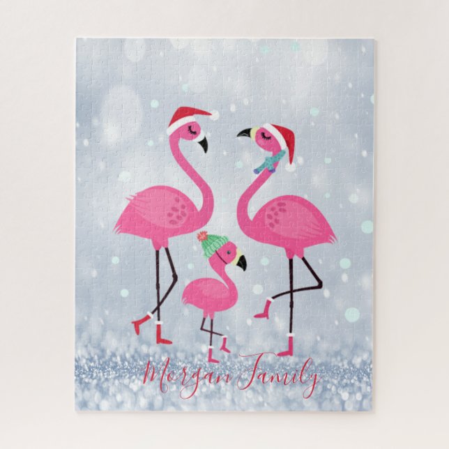 Adorable Weihnachtsmannmütze Flamingos Puzzle (Vertikal)