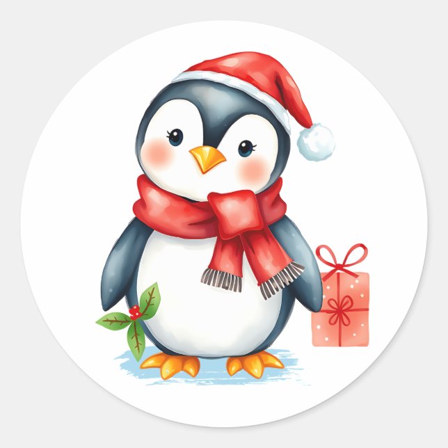 Adorable Weihnachtspenguin Runder Aufkleber (Vorderseite)