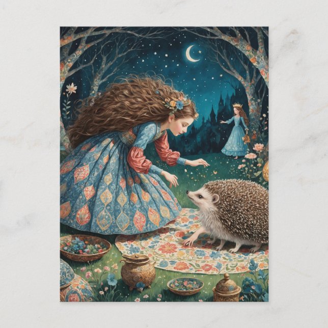 Adorable Weiß Igel Märchen Postkarte (Vorderseite)