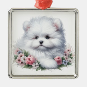 ADORABLE WEISSER COTON DE TULEAR DOG ORNAMENT AUS METALL