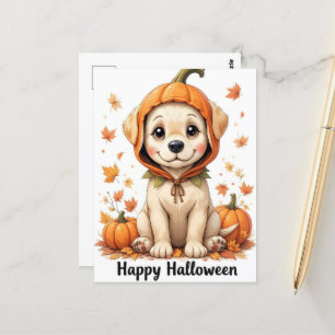 Adorable Welpe in Pumpkin Halloween Sweet Fall Dog Postkarte