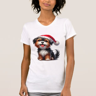 Adorable Welpe mit Weihnachtsmannmütze T-Shirt