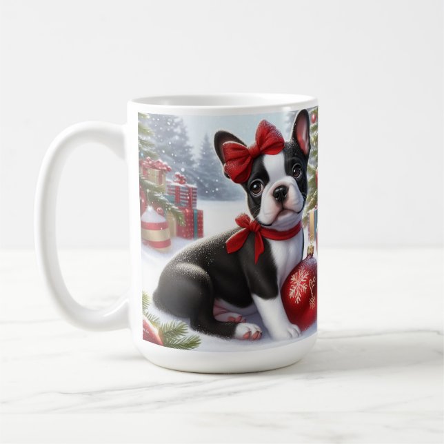 Adorable Welpe mit Weihnachtsschmuck Kaffeetasse (Links)