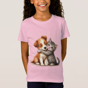 Adorable Welpe und Kitten mit warmen Lächeln umarm T-Shirt