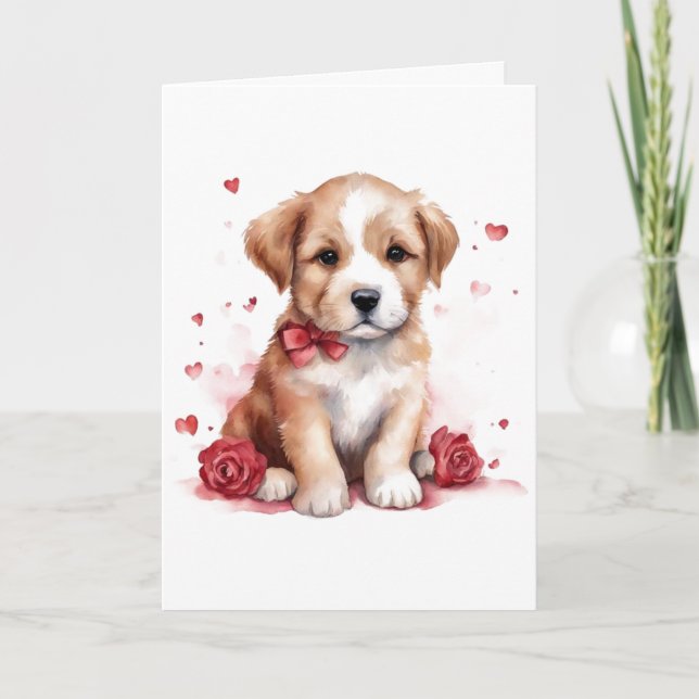 Adorable Welpenvalentinstag Karte (Vorderseite)