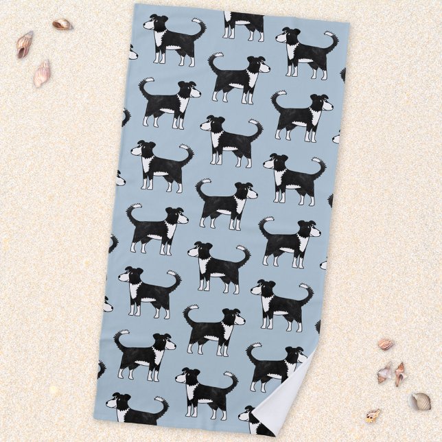 Adorable Welsh Border Collie Sheep Dog Pattern Strandtuch (Fun Welsh Border Collie dog cartoon sheepdog art beach towel)