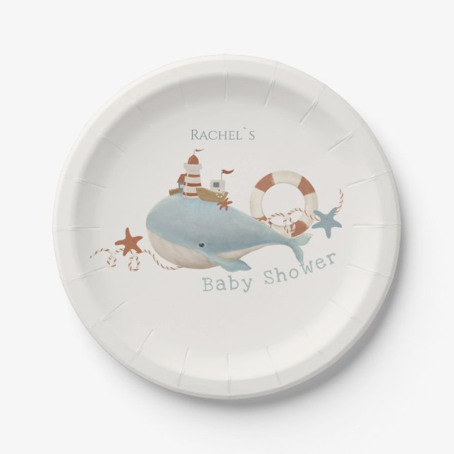 Adorable Whale Baby Dusche Pappteller (Vorderseite)