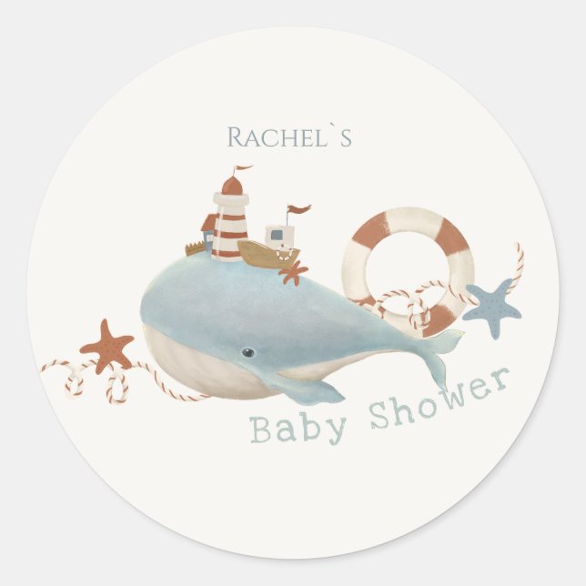 Adorable Whale Baby Dusche Runder Aufkleber (Vorderseite)