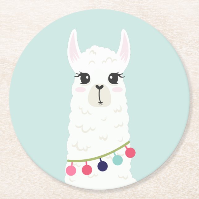 Adorable White Alpaca Runder Pappuntersetzer (Vorderseite)