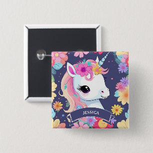 Adorable White Baby Unicoron mit Blume Button