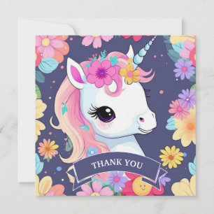 Adorable White Baby Unicoron mit Blume Dankeskarte