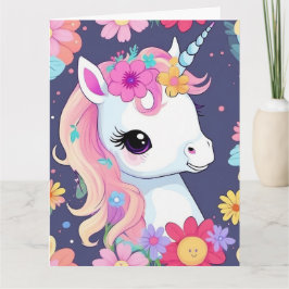 Adorable White Baby Unicoron mit Blume Karte