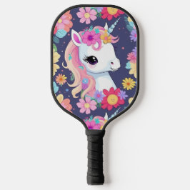 Adorable White Baby Unicoron mit Blume Pickleball Schläger