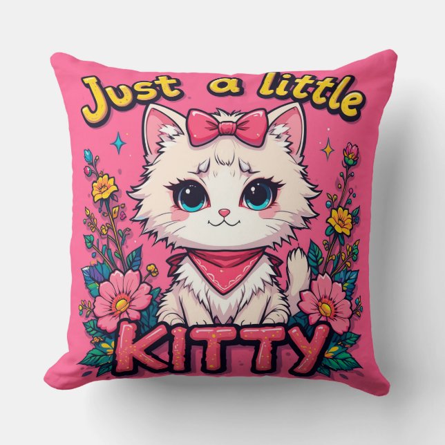 Adorable White Kitten Illustration Kissen (Vorderseite)