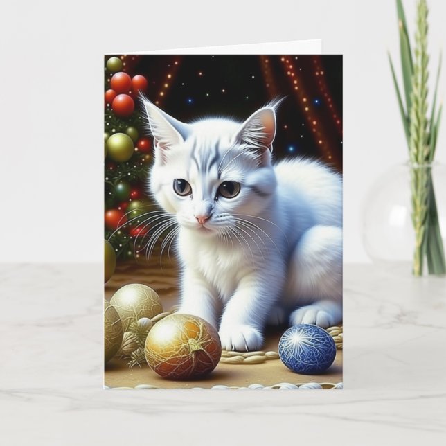 Adorable White Kitten Personalisierte Weihnachten (Vorderseite)