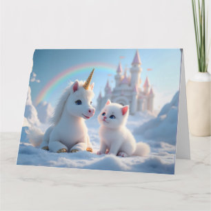 Adorable White Kitten und Baby Unicorn Karte