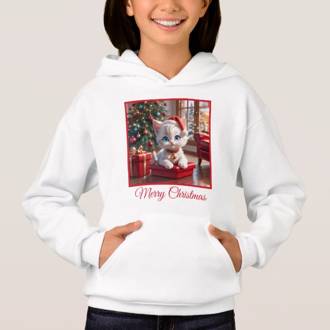 Adorable White Kitten und Weihnachten Geschenk Hoodie (Vorderseite)