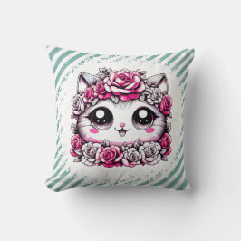 Adorable White Kitten with Rose Crown  Kissen