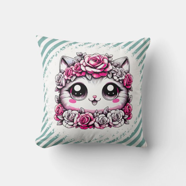 Adorable White Kitten with Rose Crown  Kissen (Vorderseite)