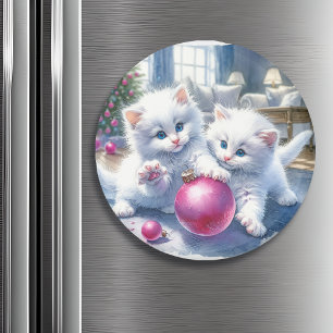 Adorable White Kittens Pink Weihnachten Magnet