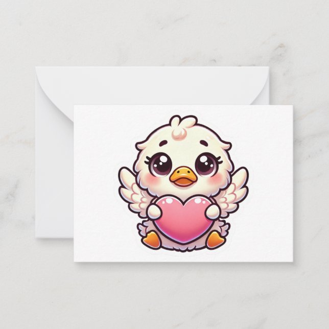 Adorable Winged Duckling mit Liebe Herz Mitteilungskarte (Vorderseite)