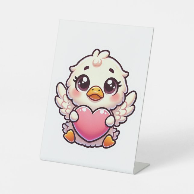Adorable Winged Duckling mit Liebe Herz Sockelschild (Vorderseite)