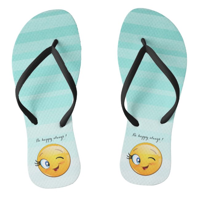 Adorable Winking Emoji Face-Sei immer glücklich Flip Flops (Fußbett)
